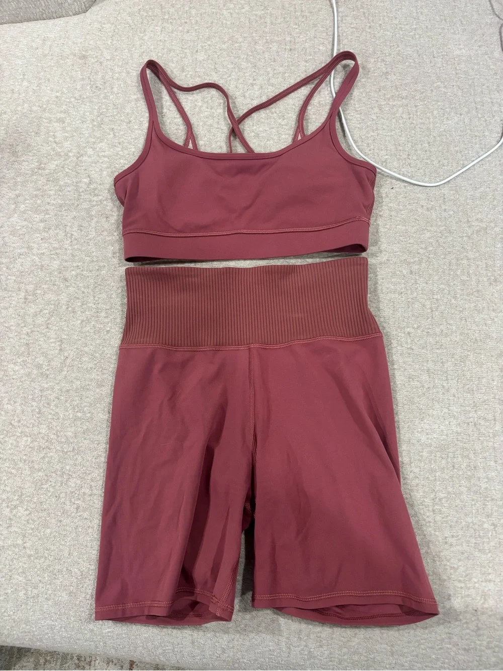 Vuori Women's Athletic Shorts and Sports Bra in Mauve